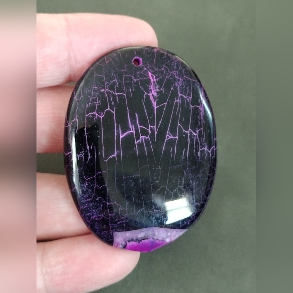 Black And Purple Dragon's Veins Agate Oval Pendant Gemstone